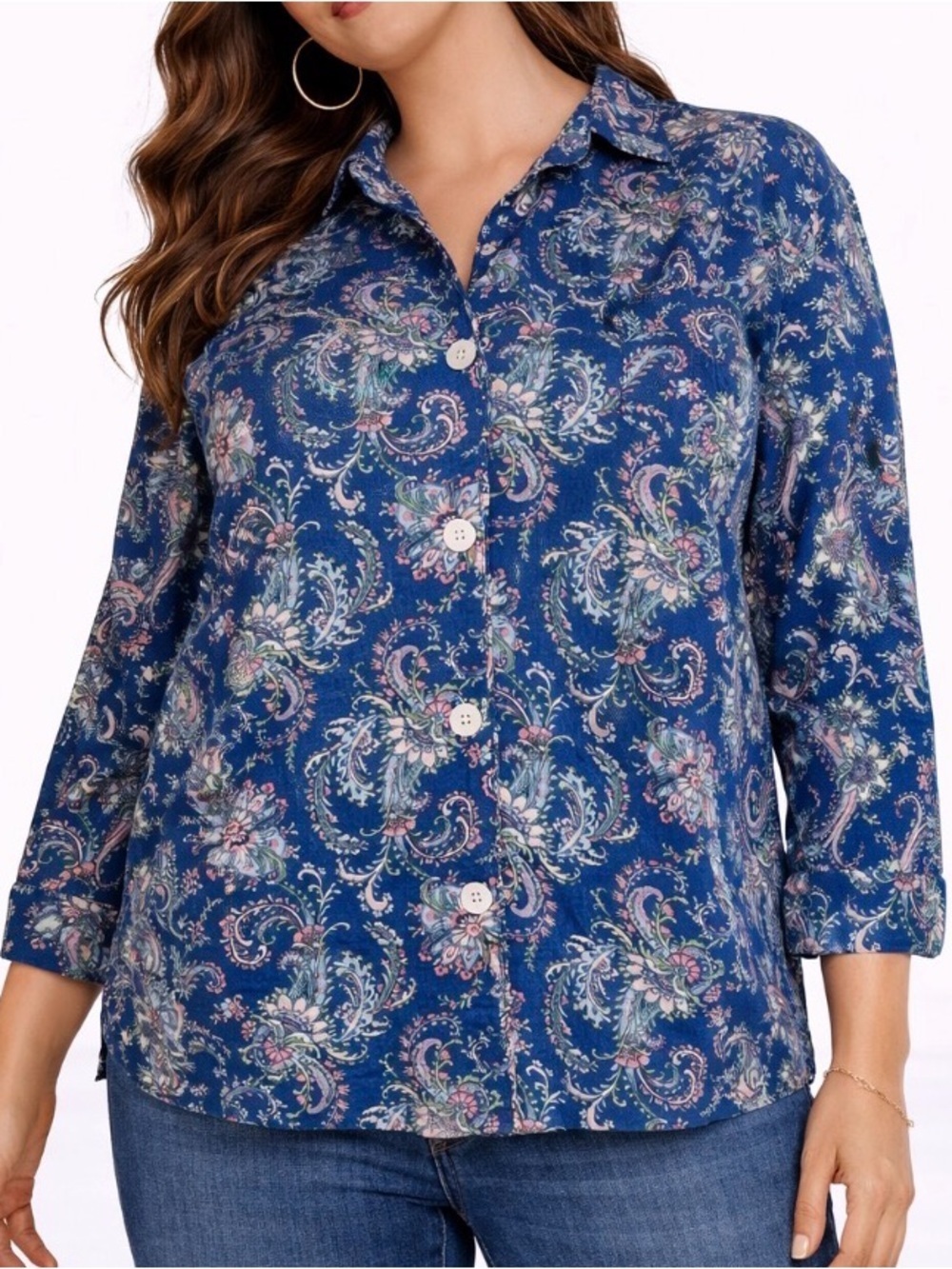 Ralph Lauren Sleep Shirt Pajama top Embroidered Logo Paisley Blue black label M